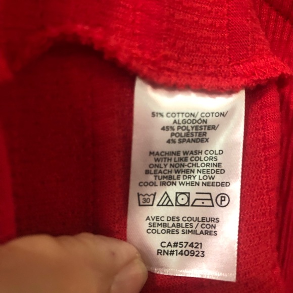 Loft Tee Shirt Dress Stretchy Cotton Blend Red “Seersucker” Ruched Sleeve V Neck - Picture 8 of 9